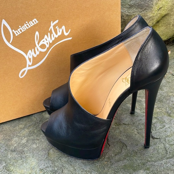 CHRISTIAN LOUBOUTIN VERITA BLACK LEATHER 6” STILLETTO HEEL PEEP TOE PUMPS🔥👠-9 - Picture 6 of 15